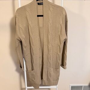 Merokeety open front cable knit cardigan in tan size m